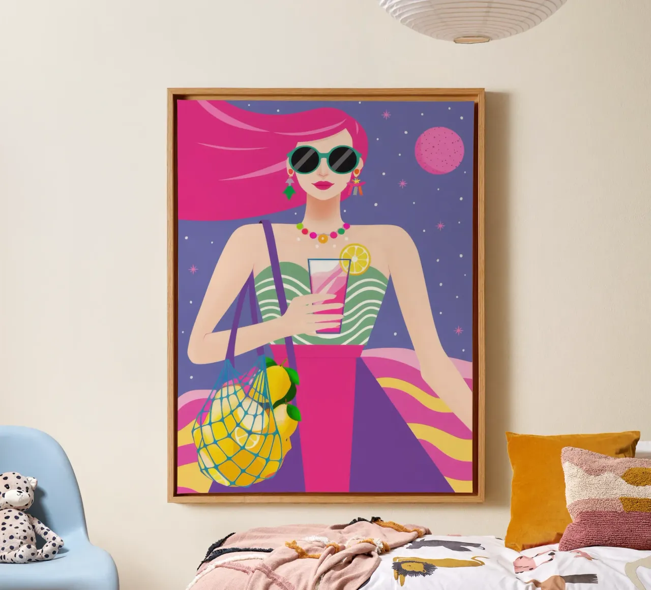 Cosmic Shopper Stroll canvas with Floater frame by Giant Foxs