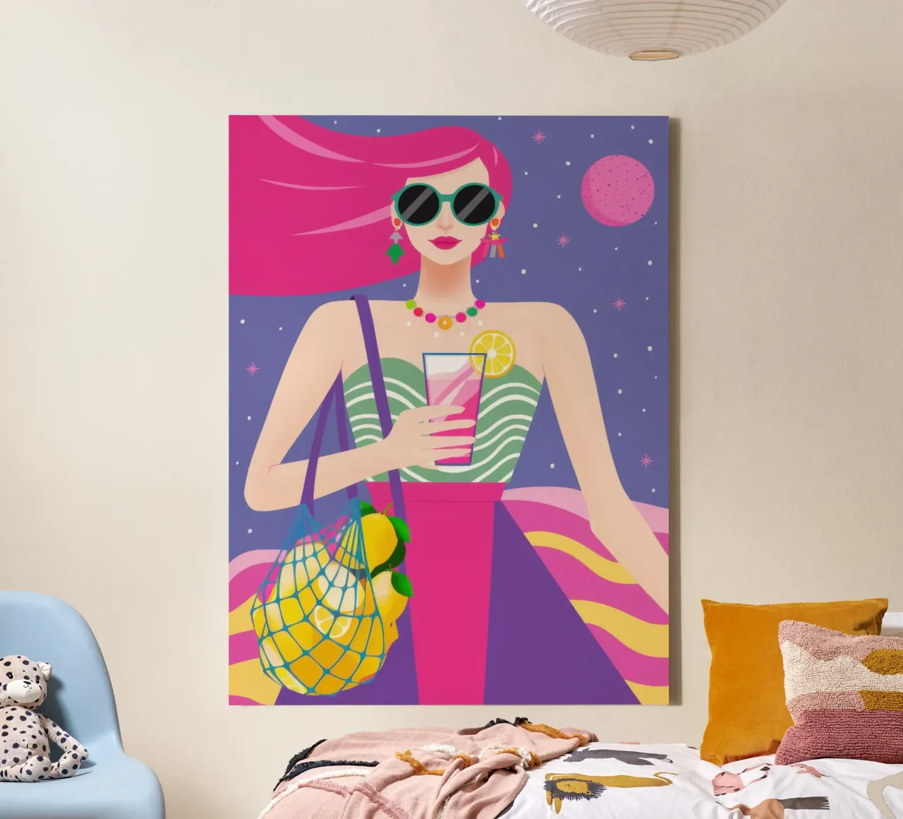 Cosmic Shopper Stroll canvas with Floater frame by Giant Foxs