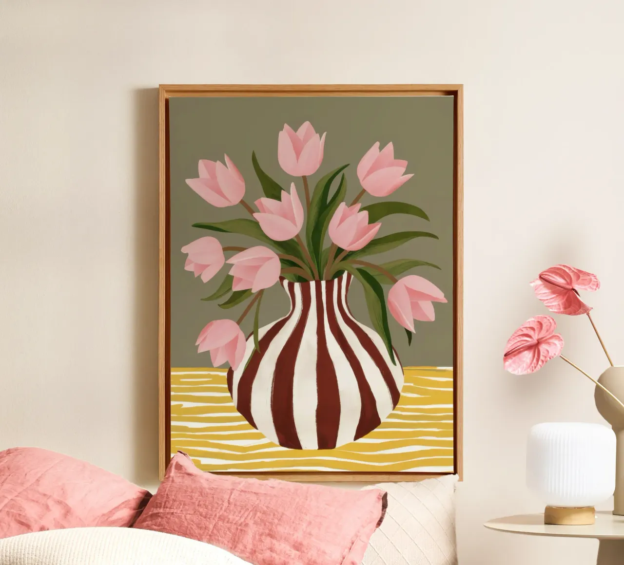 Tulipani a righe bretoni tela con Cornice a cassetta da Rain Balance