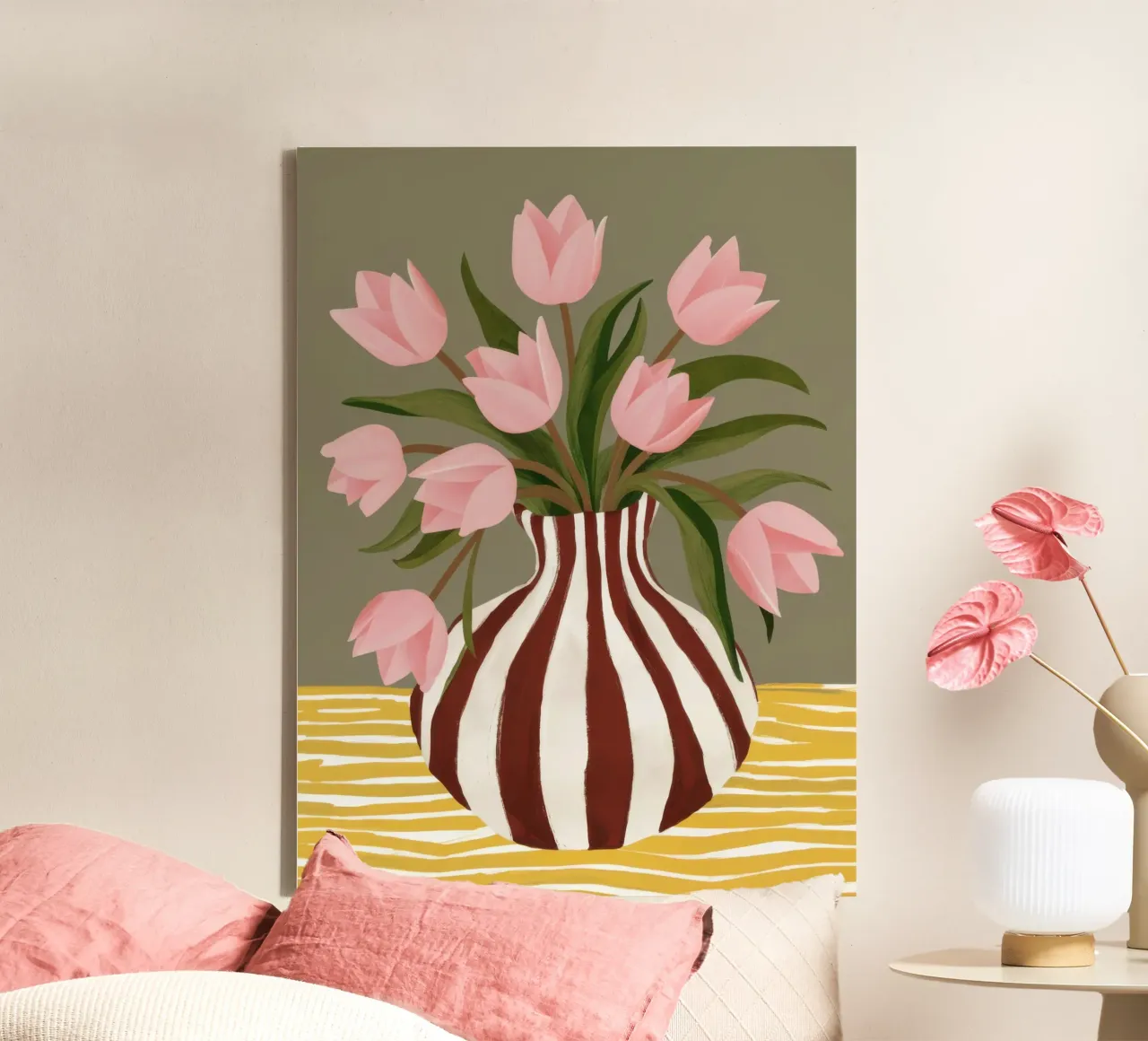 Tulipani a righe bretoni tela con Cornice a cassetta da Rain Balance