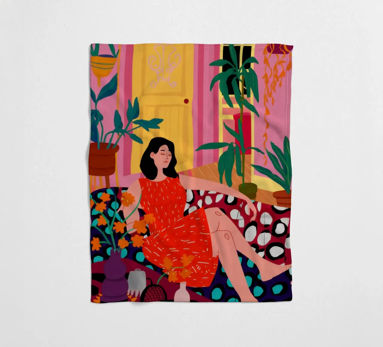 Crimson Dress Jungle fleece blanket by Reds Jays