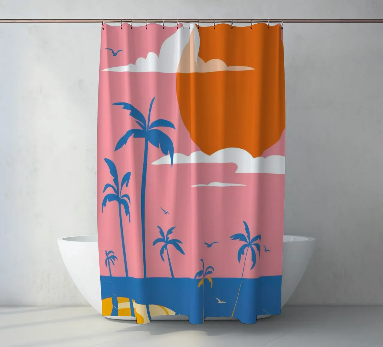 Pastel Palm Sunset shower curtain by Giant Foxs