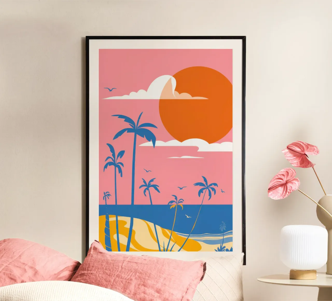 Pastel Palm Zonsondergang poster van Giant Foxs