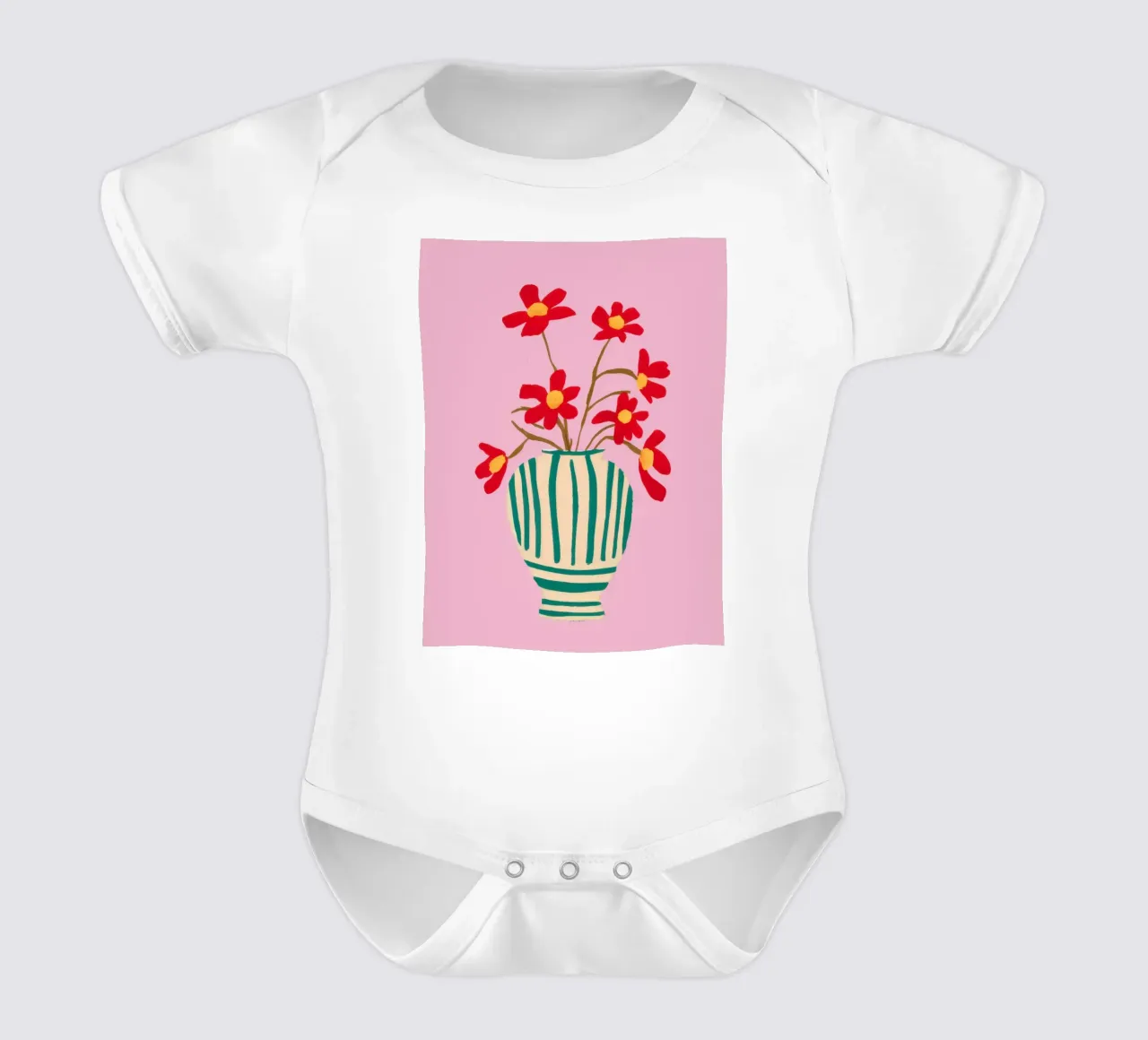 Veridian Stripe Bloom short-sleeve baby romper by Rain Balance