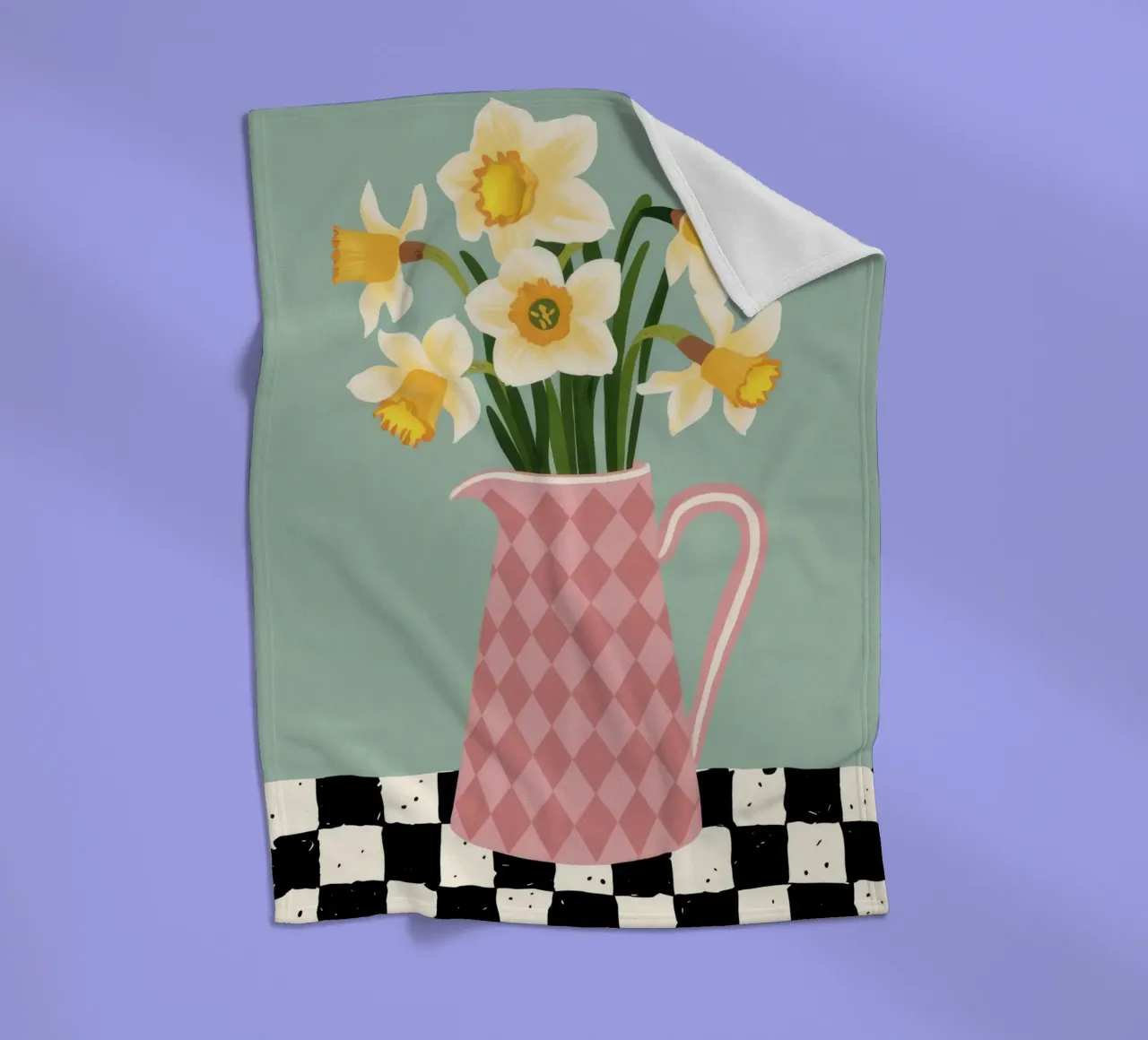 Checkered Daffodil Charm fleece blanket by Rain Balance