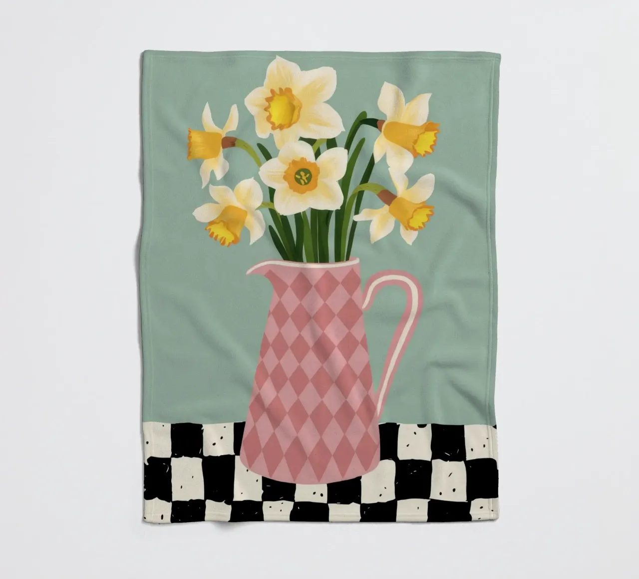 Checkered Daffodil Charm fleece blanket by Rain Balance