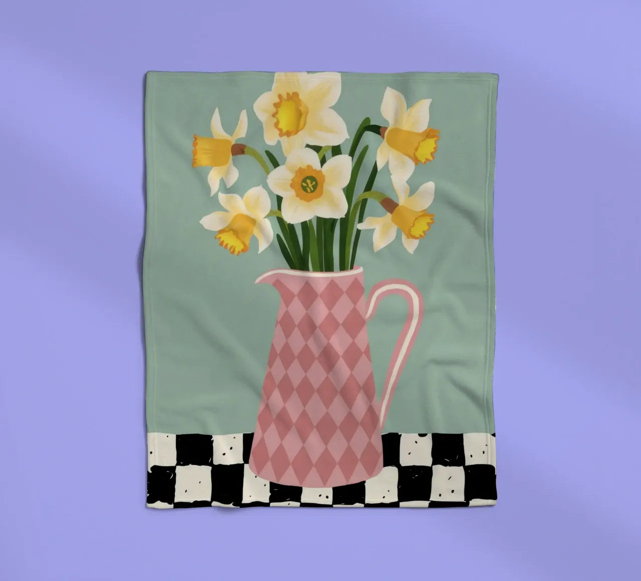 Checkered Daffodil Charm fleece blanket by Rain Balance