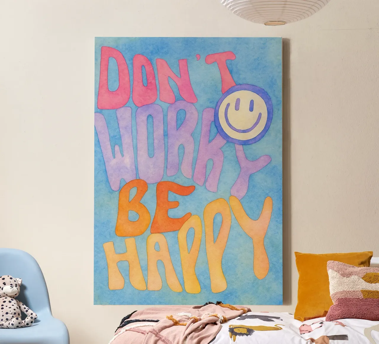Maak je geen zorgen wees blij met tekenen canvas met Baklijst van Britania