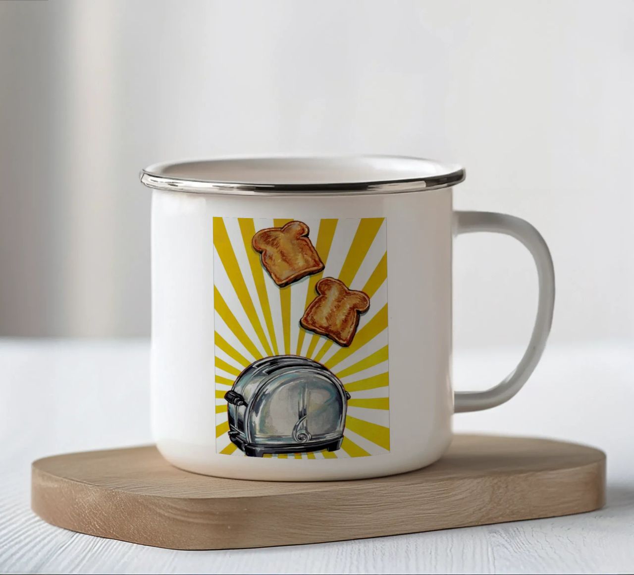 Toaster and Toast tazza in smalto da Kelly Gilleran