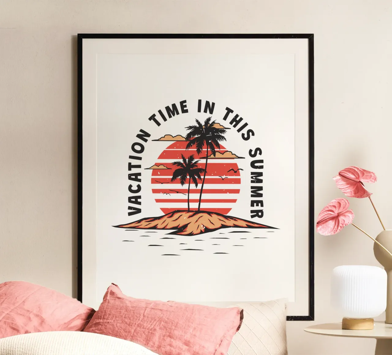 Fuga al tramonto estivo poster con telaio in plastica da Graceful Desine
