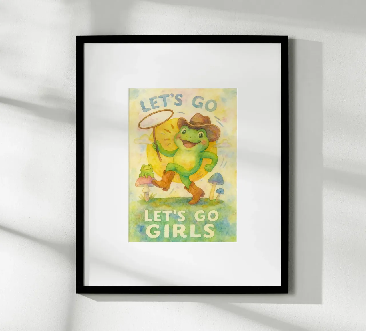 Divertente disegno di rana "Lets Go Girl poster con telaio in alluminio da Britania
