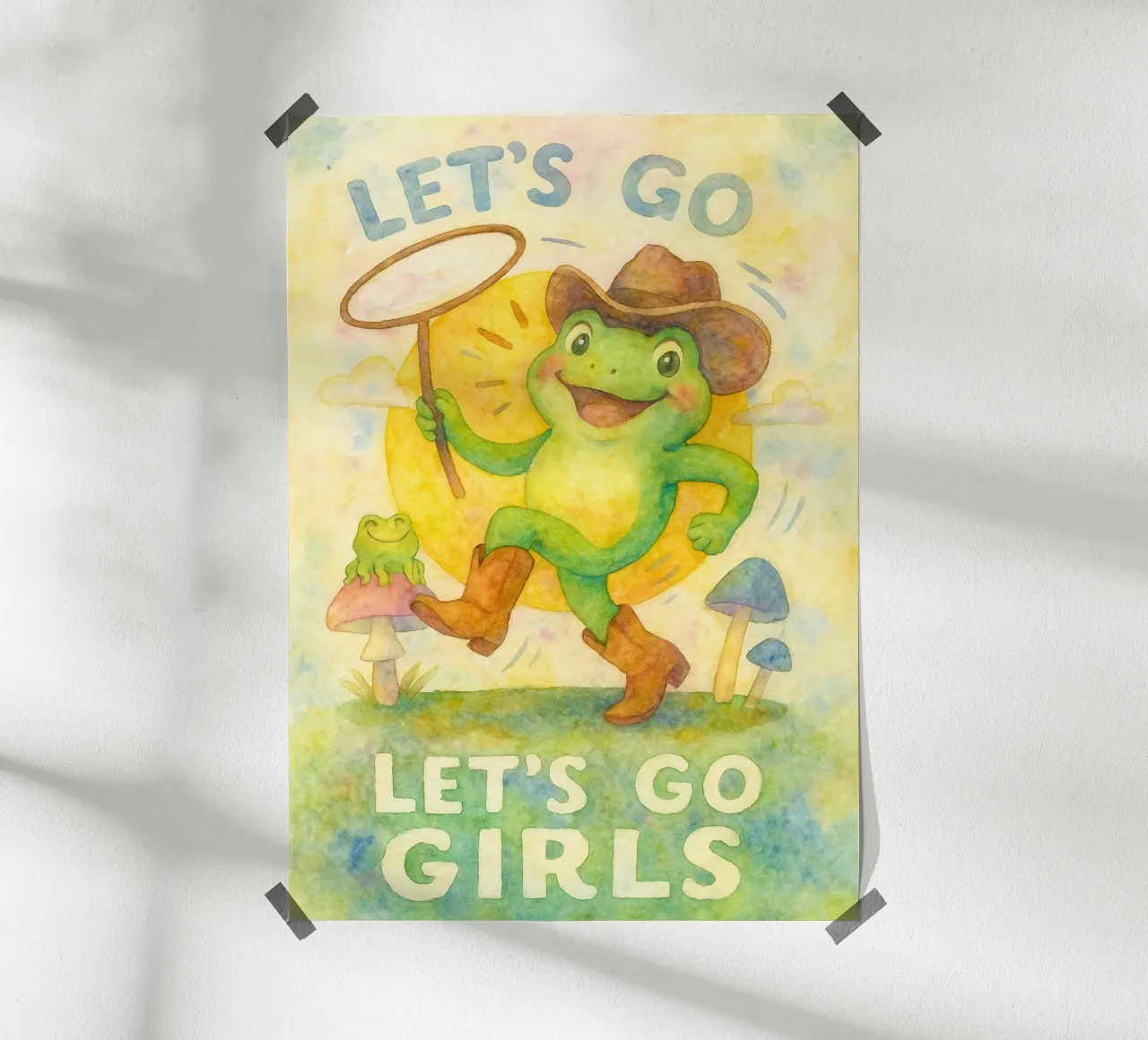 Divertente disegno di rana "Lets Go Girl poster con telaio in alluminio da Britania