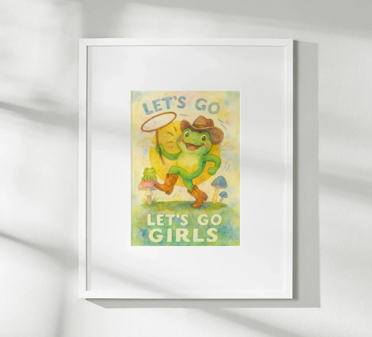 Divertente disegno di rana "Lets Go Girl poster con telaio in alluminio da Britania
