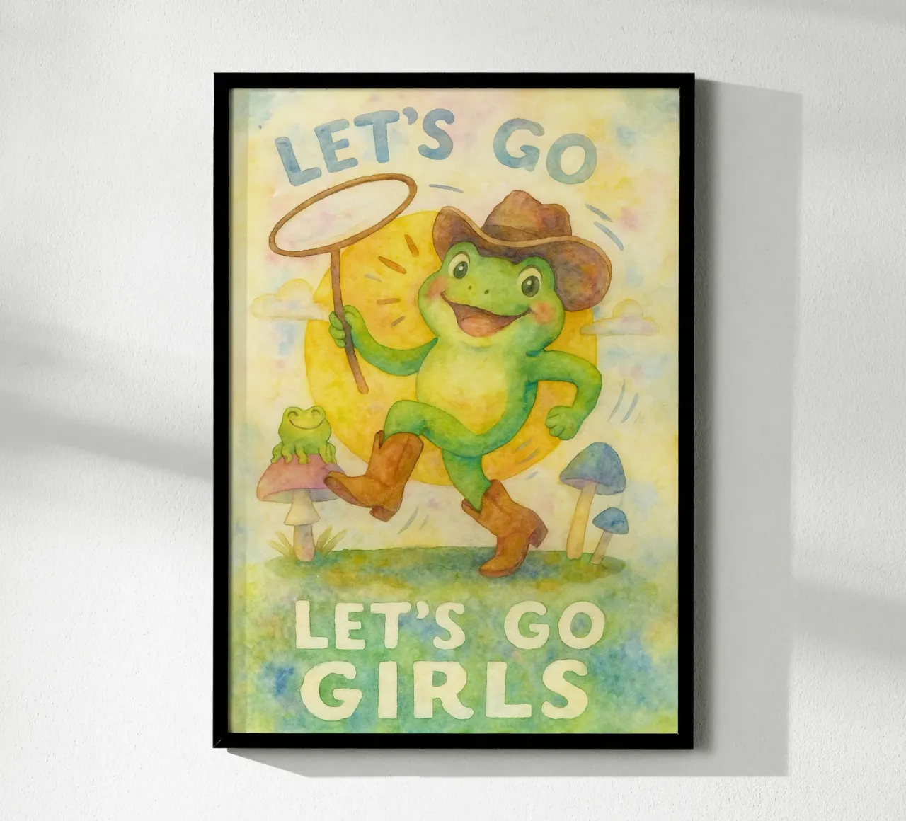 Divertente disegno di rana "Lets Go Girl poster con telaio in alluminio da Britania