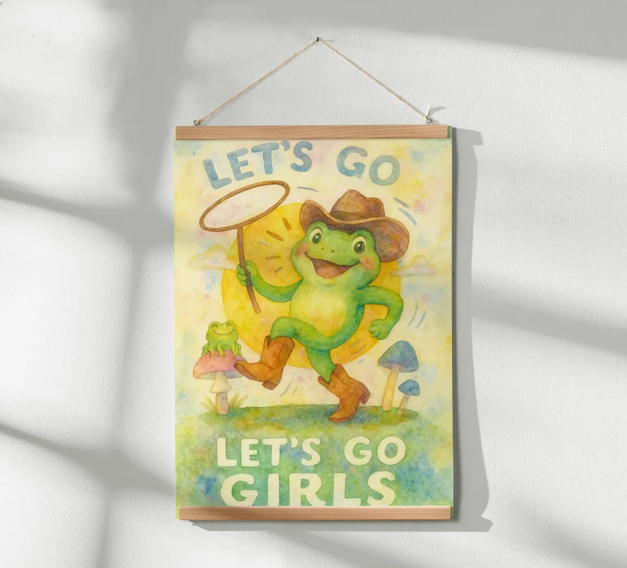 Divertente disegno di rana "Lets Go Girl poster con telaio in alluminio da Britania
