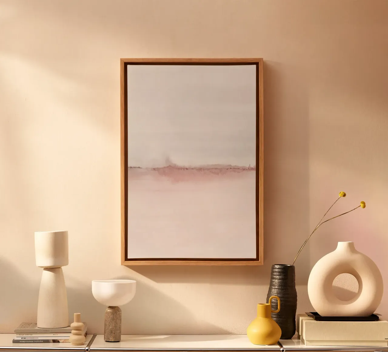 Minimalistisch roze en grijs landschap tweeluik 2/2 canvas met Baklijst van NouveauPrints