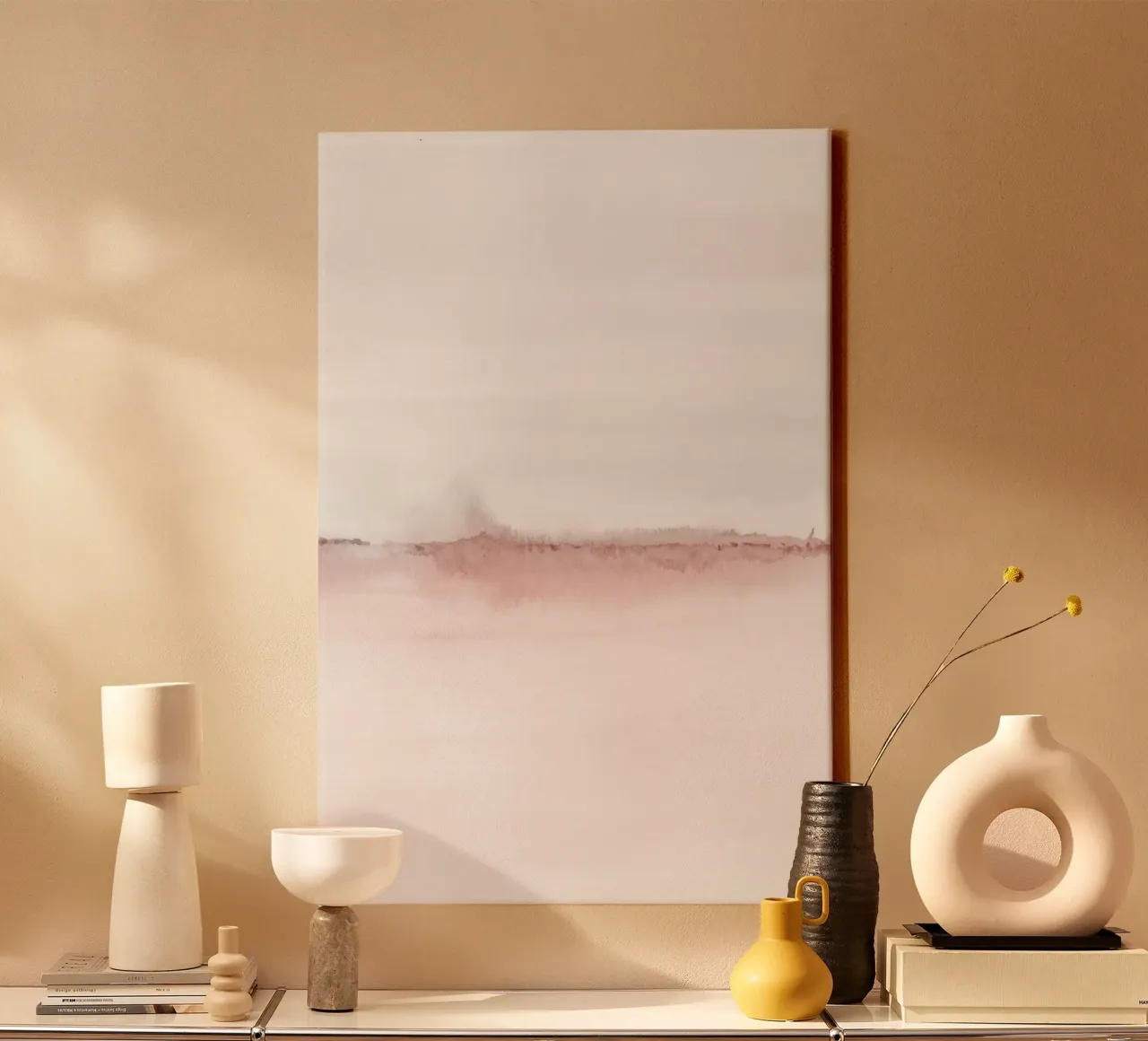 Minimalistisch roze en grijs landschap tweeluik 2/2 canvas met Baklijst van NouveauPrints