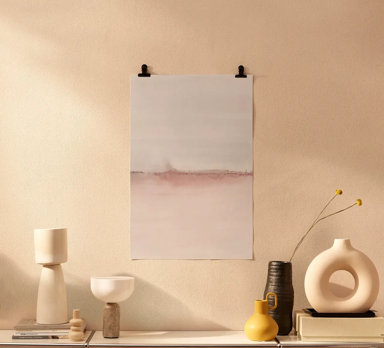 Minimalistisch roze en grijs landschap tweeluik 2/2 poster met kunststof frame van NouveauPrints