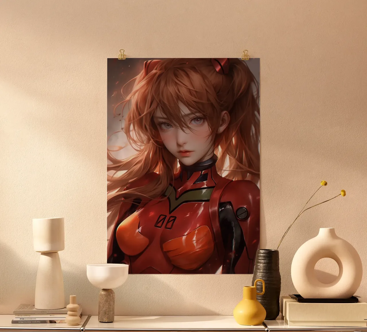 Asuka Langley Soryu Neon Genesis Evangelion poster con telaio in alluminio da Fleur de Lys