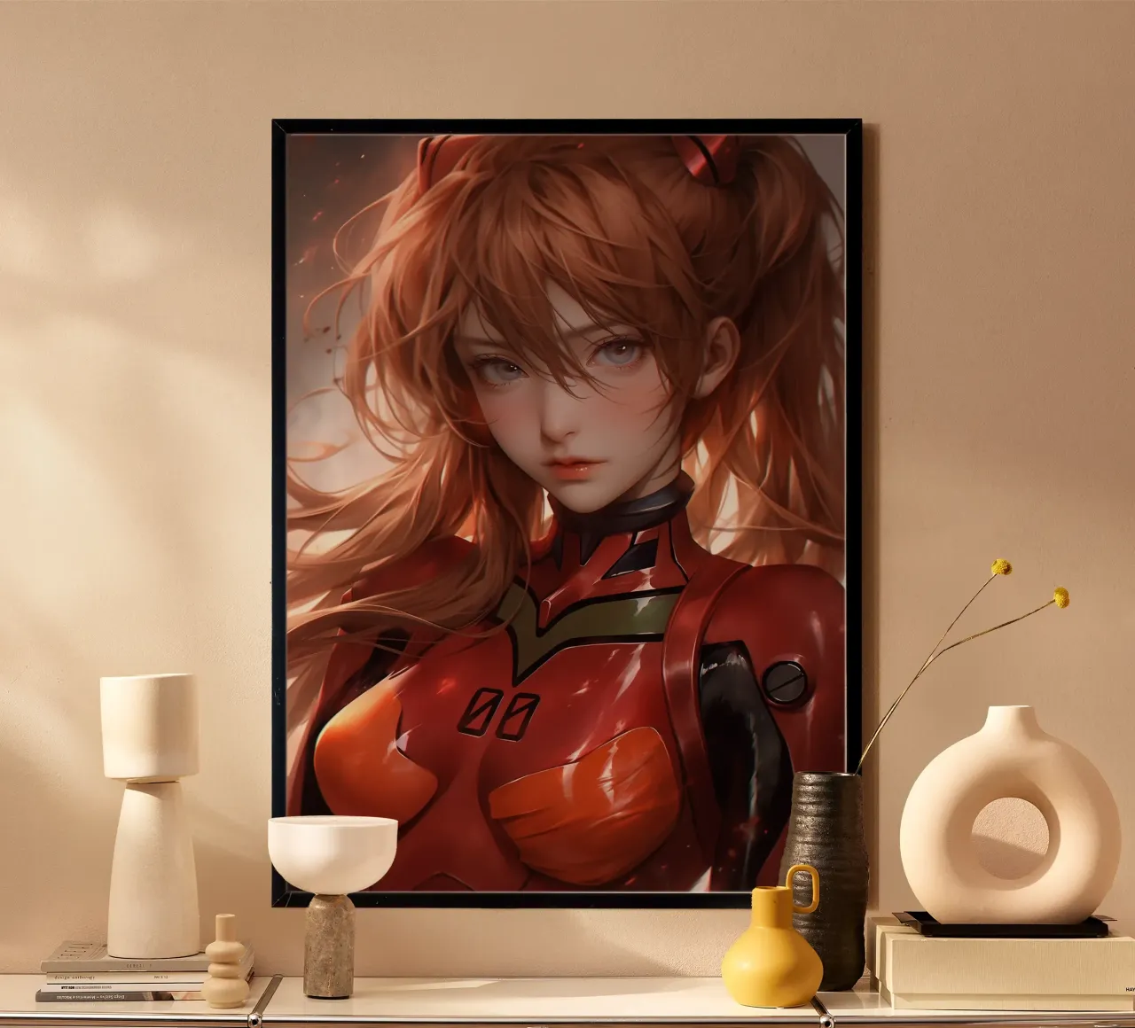 Asuka Langley Soryu Neon Genesis Evangelion poster con telaio in alluminio da Fleur de Lys