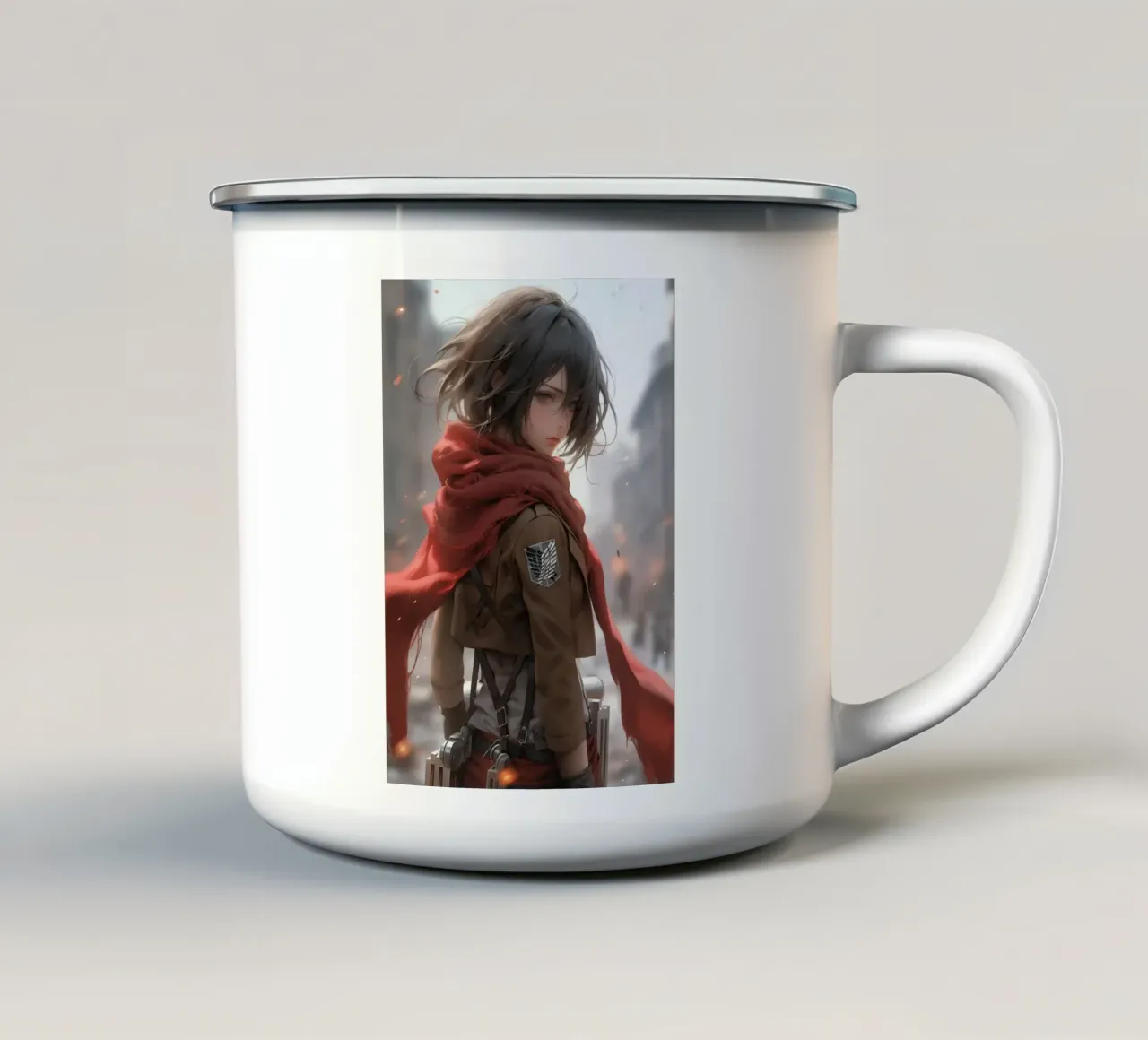Mikasa Ackerman Attacco su Titano tazza in smalto da Fleur de Lys