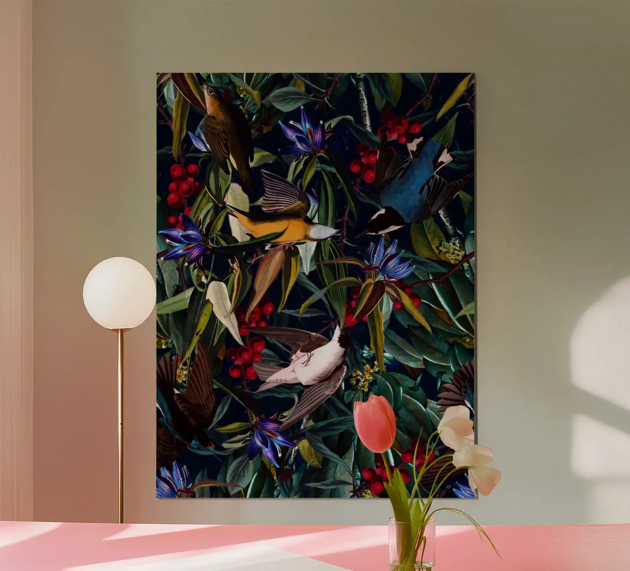 Midnight Birds I poster con telaio in alluminio da burcukorkmazyurek