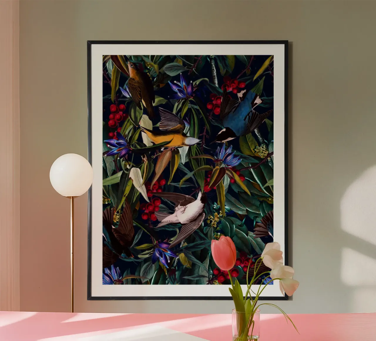 Midnight Birds I poster con telaio in alluminio da burcukorkmazyurek