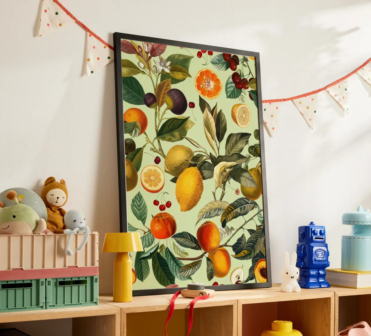 Vintage Fruit Pattern XIII poster con telaio in legno da burcukorkmazyurek