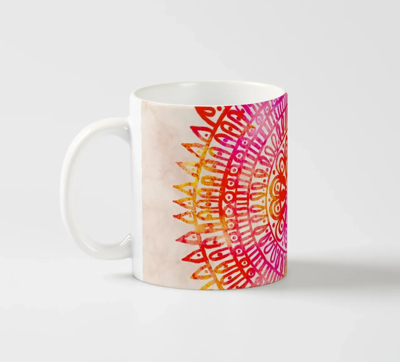 Aquarell Mandala in Rot Orange Keramik Tasse von Petra Lang