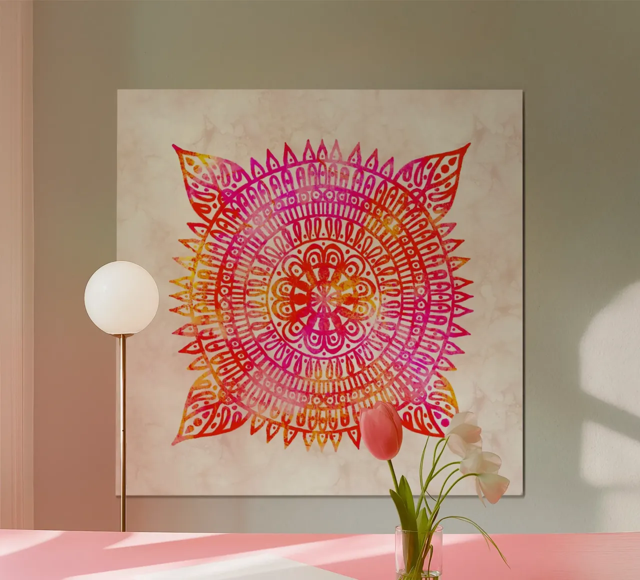 Aquarell Mandala in Rot Orange hahnemühle by Petra Lang