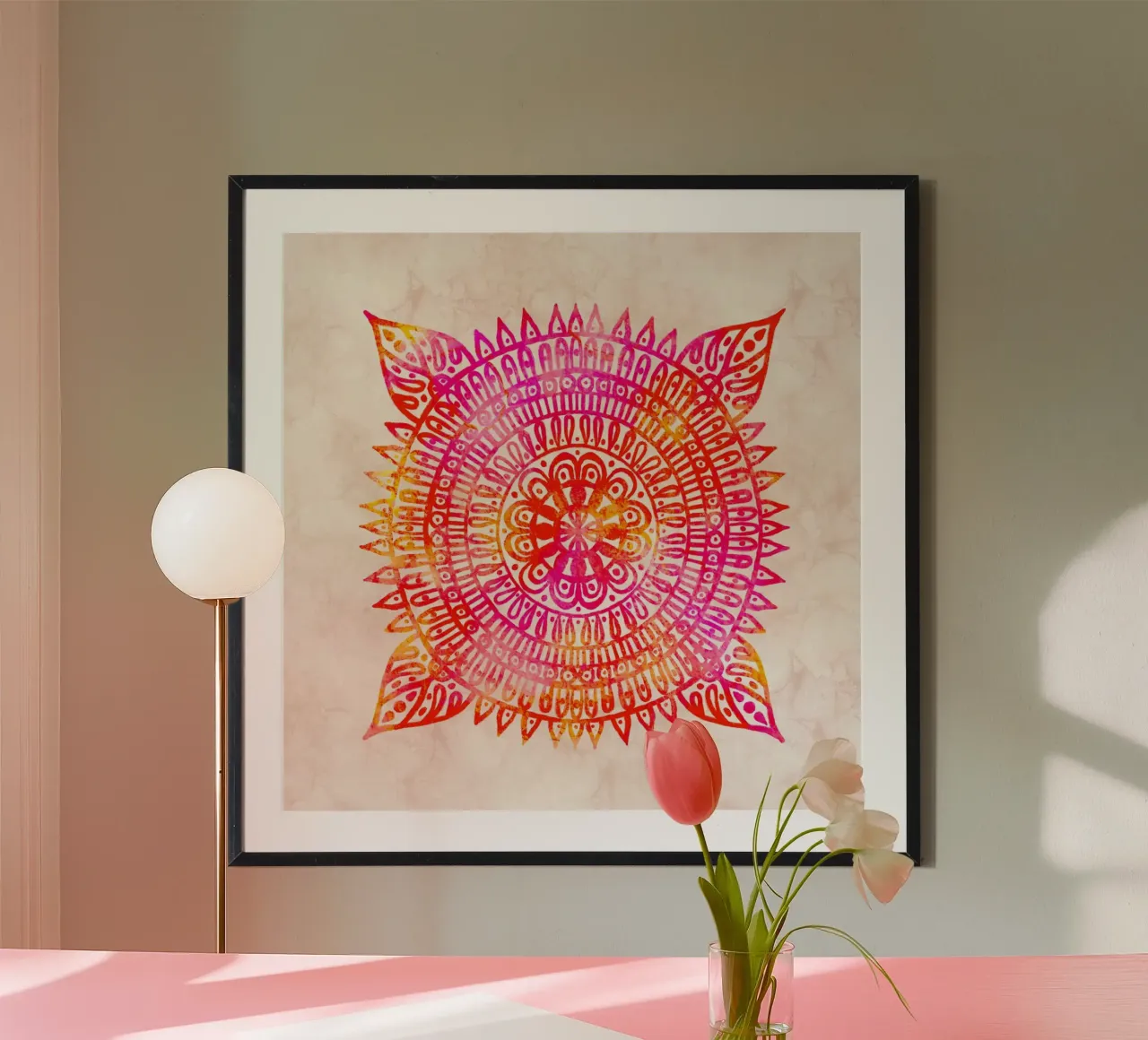 Aquarell Mandala in Rot Orange hahnemühle by Petra Lang