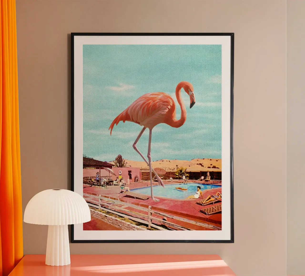 Flamingo on Holiday poster con telaio in alluminio da MsGonzalez