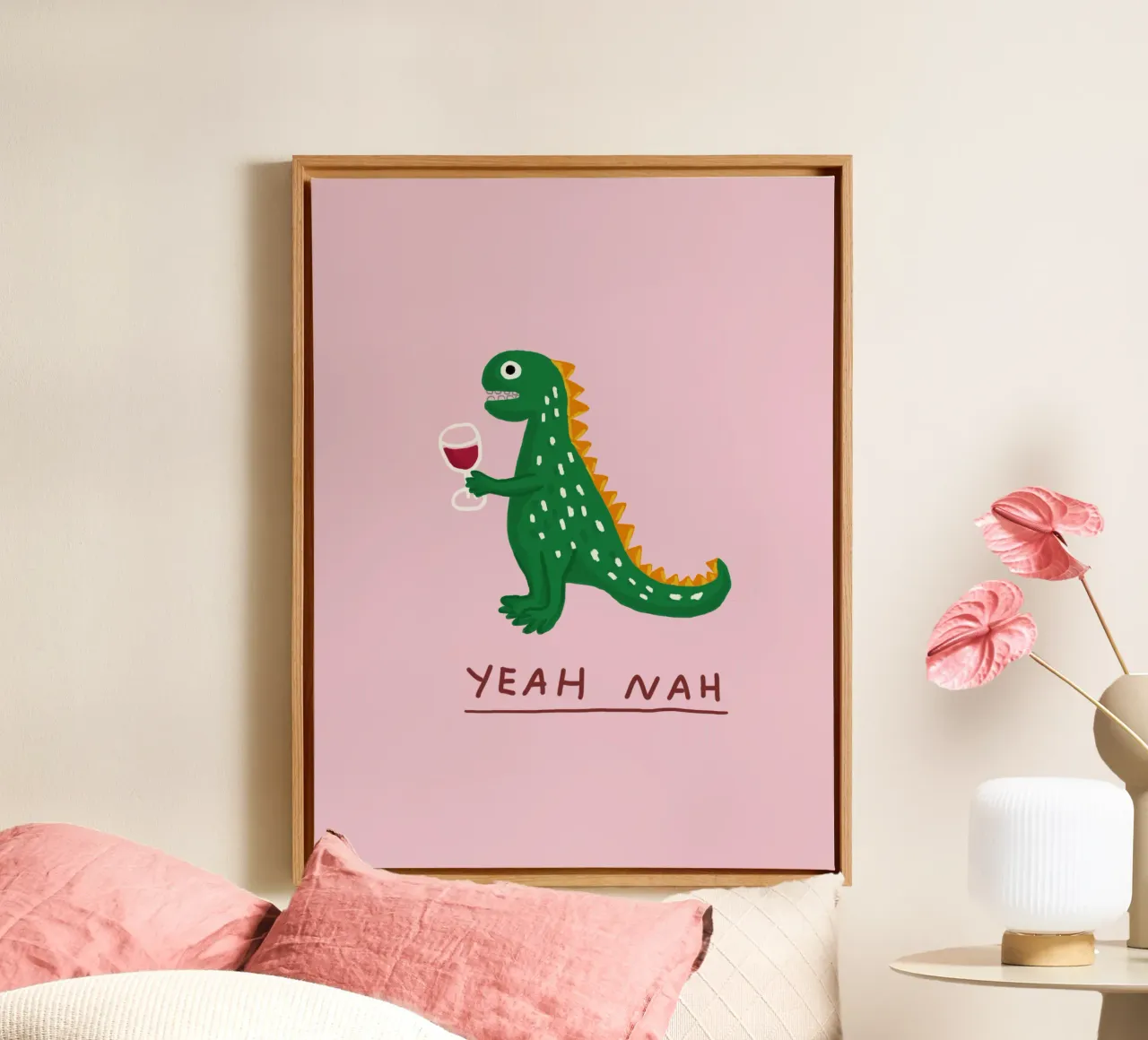 Dronken Dino canvas met Baklijst van Tropicapopy