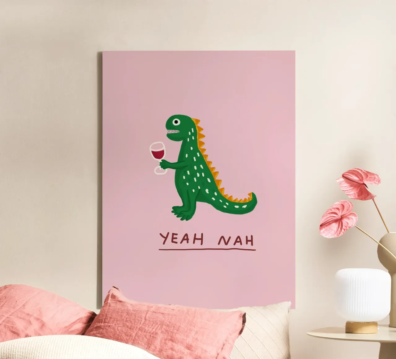Dronken Dino canvas met Baklijst van Tropicapopy