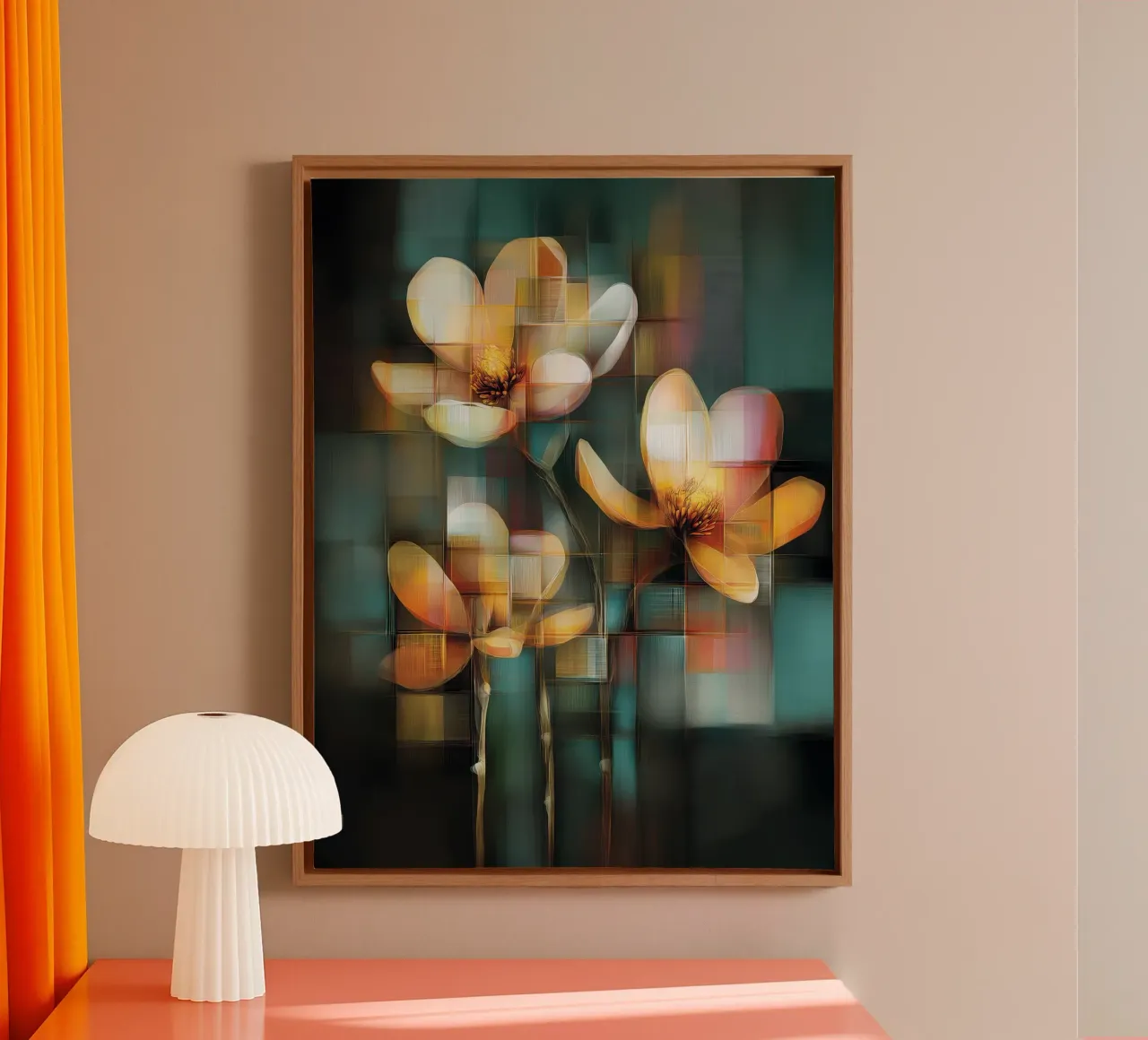 Bloemen abstract canvas met Baklijst van Pictura