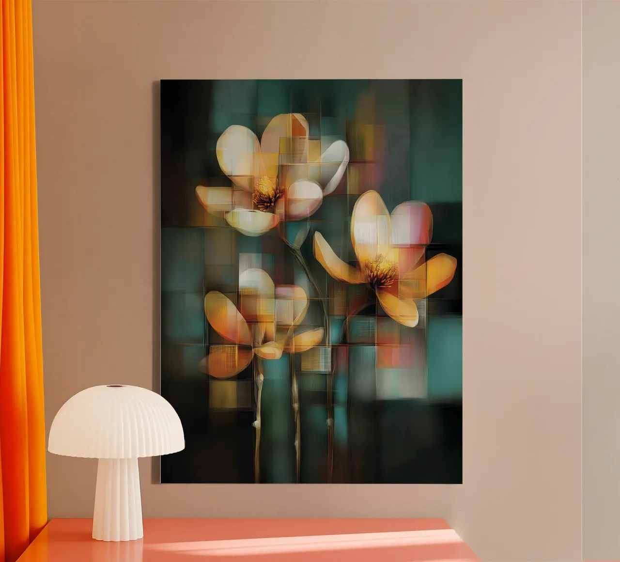 Bloemen abstract canvas met Baklijst van Pictura