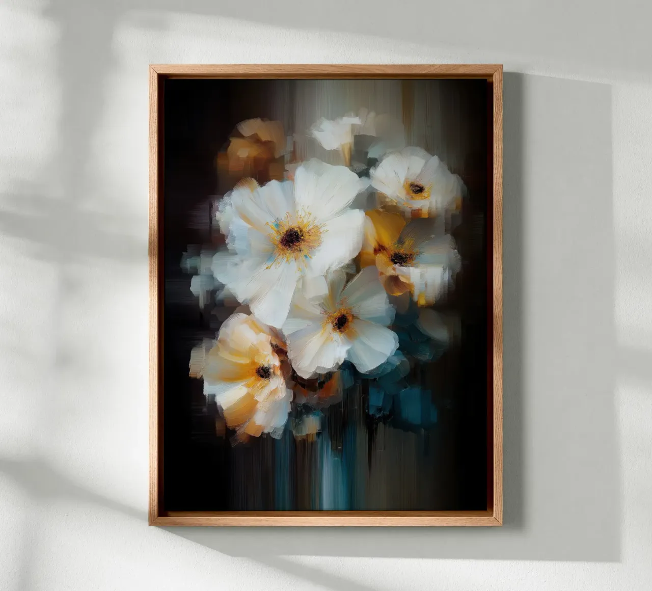 Bloemen wit canvas met Baklijst van Pictura