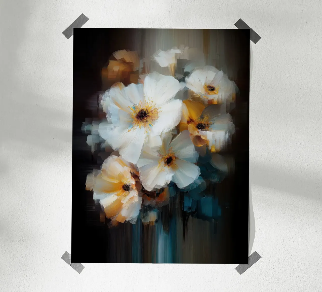 Fiori bianchi poster con telaio in plastica da Pictura