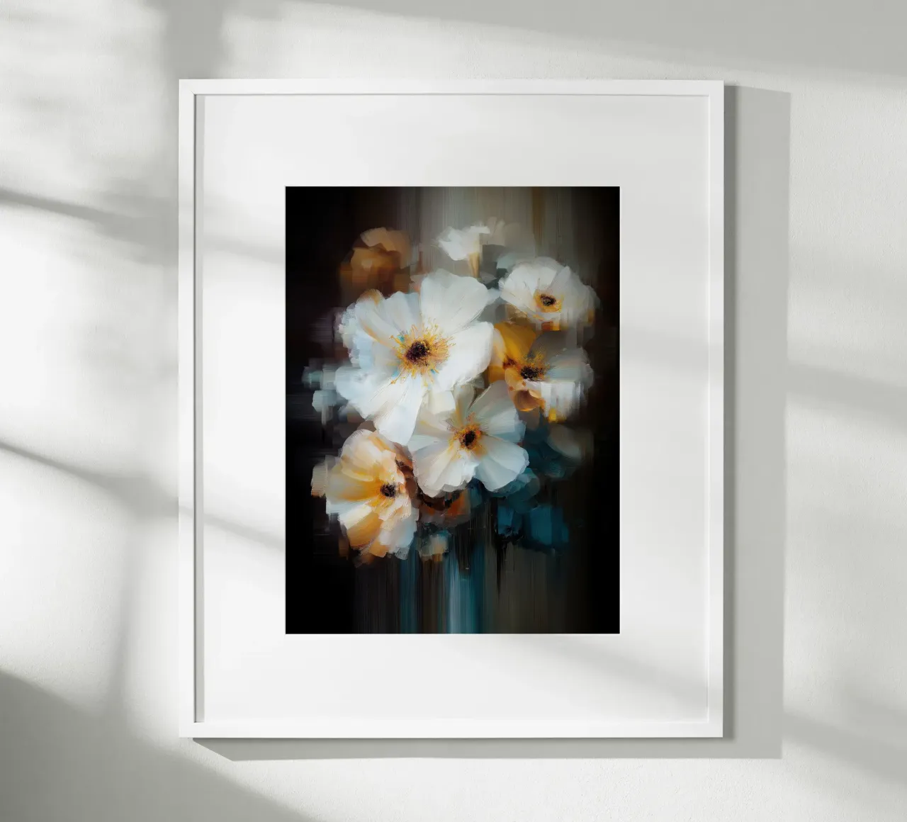 Fiori bianchi poster con telaio in plastica da Pictura