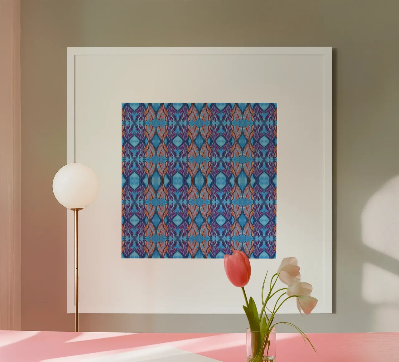 Muster Azur 2 Poster mit Aluminium Rahmen von Nica Colorie