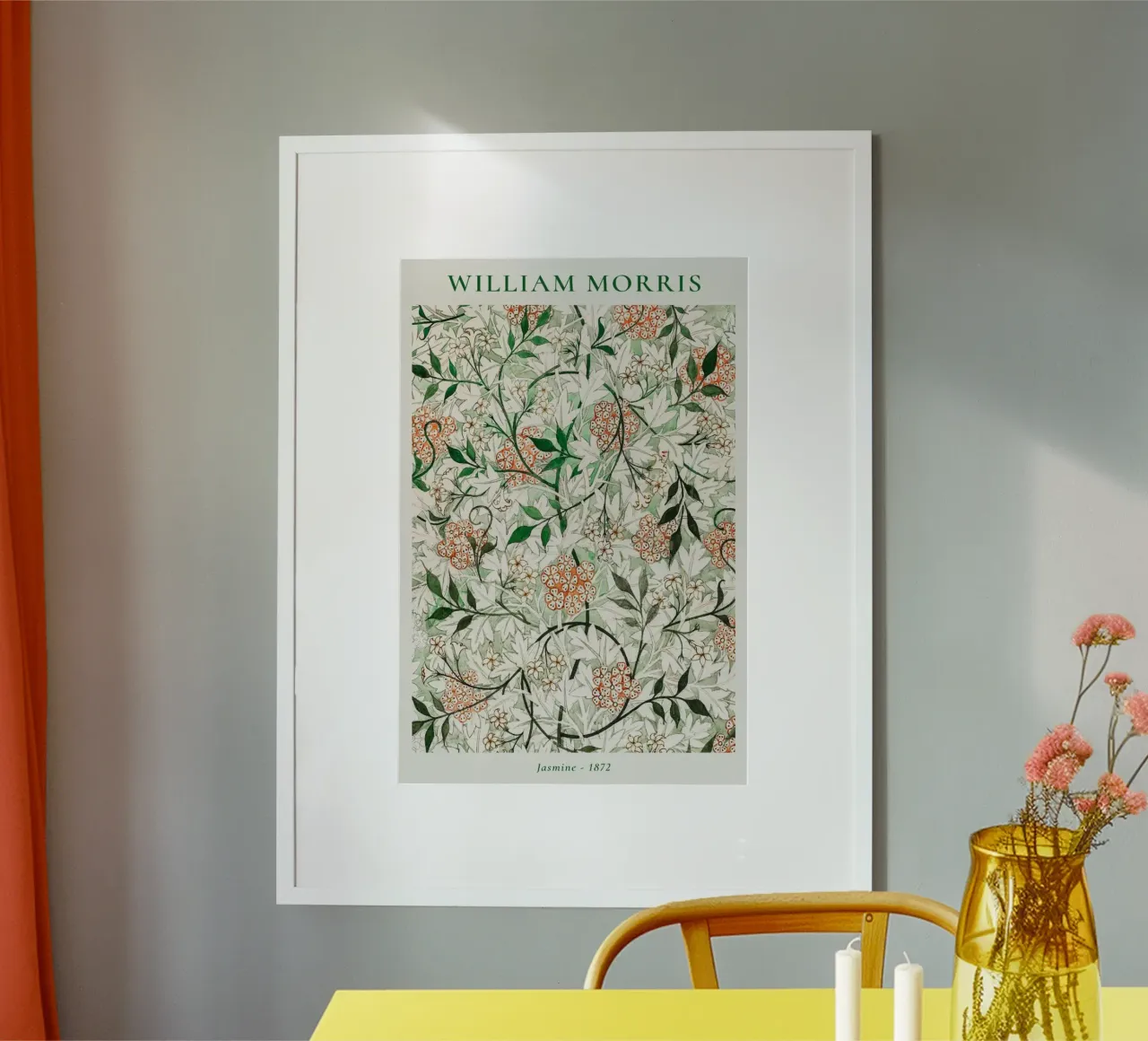 hojas de espino, flores y ramitas de jazmín enroscadas poster con marco de aluminio de Ropech Shop