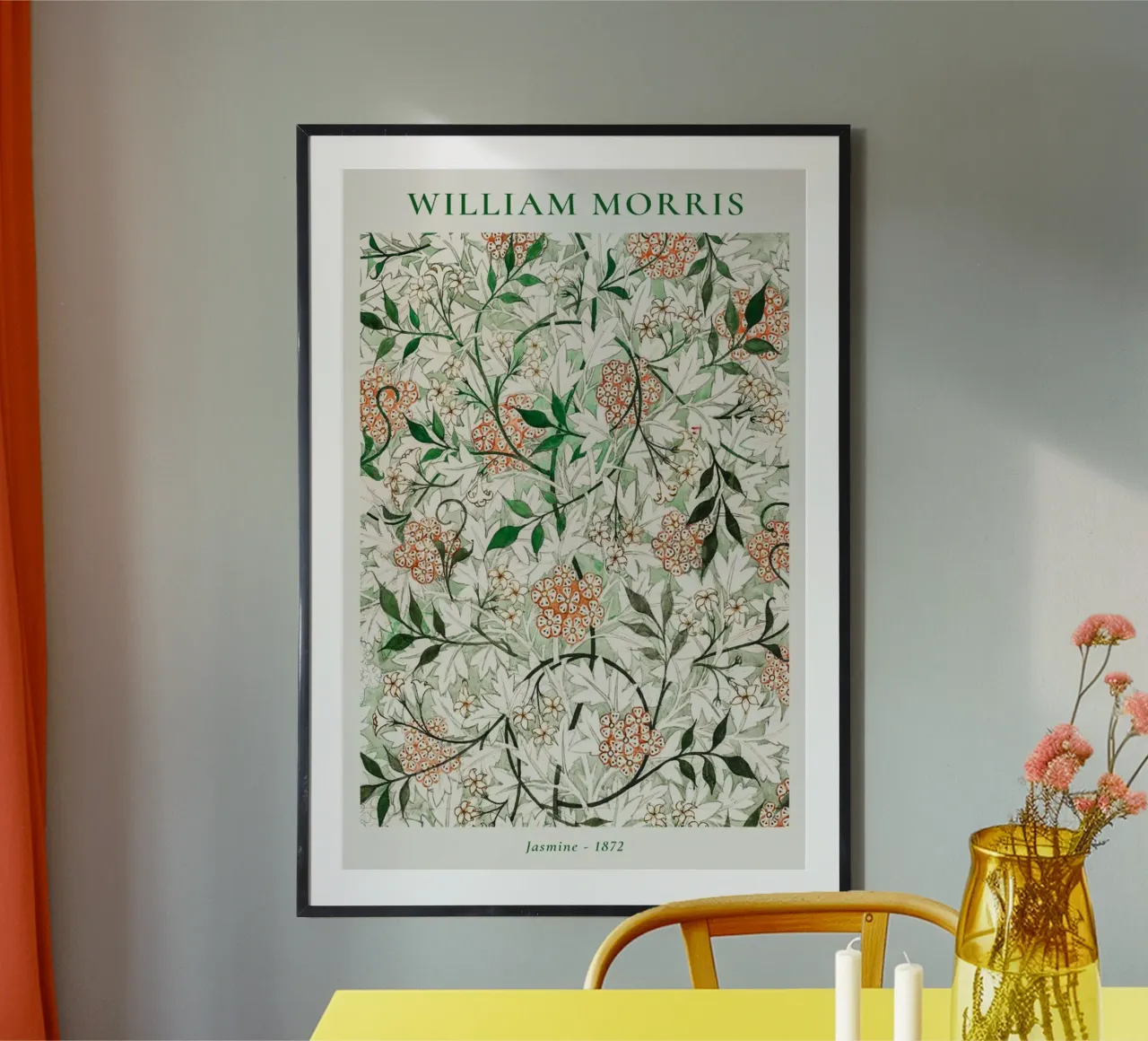 hojas de espino, flores y ramitas de jazmín enroscadas poster con marco de aluminio de Ropech Shop