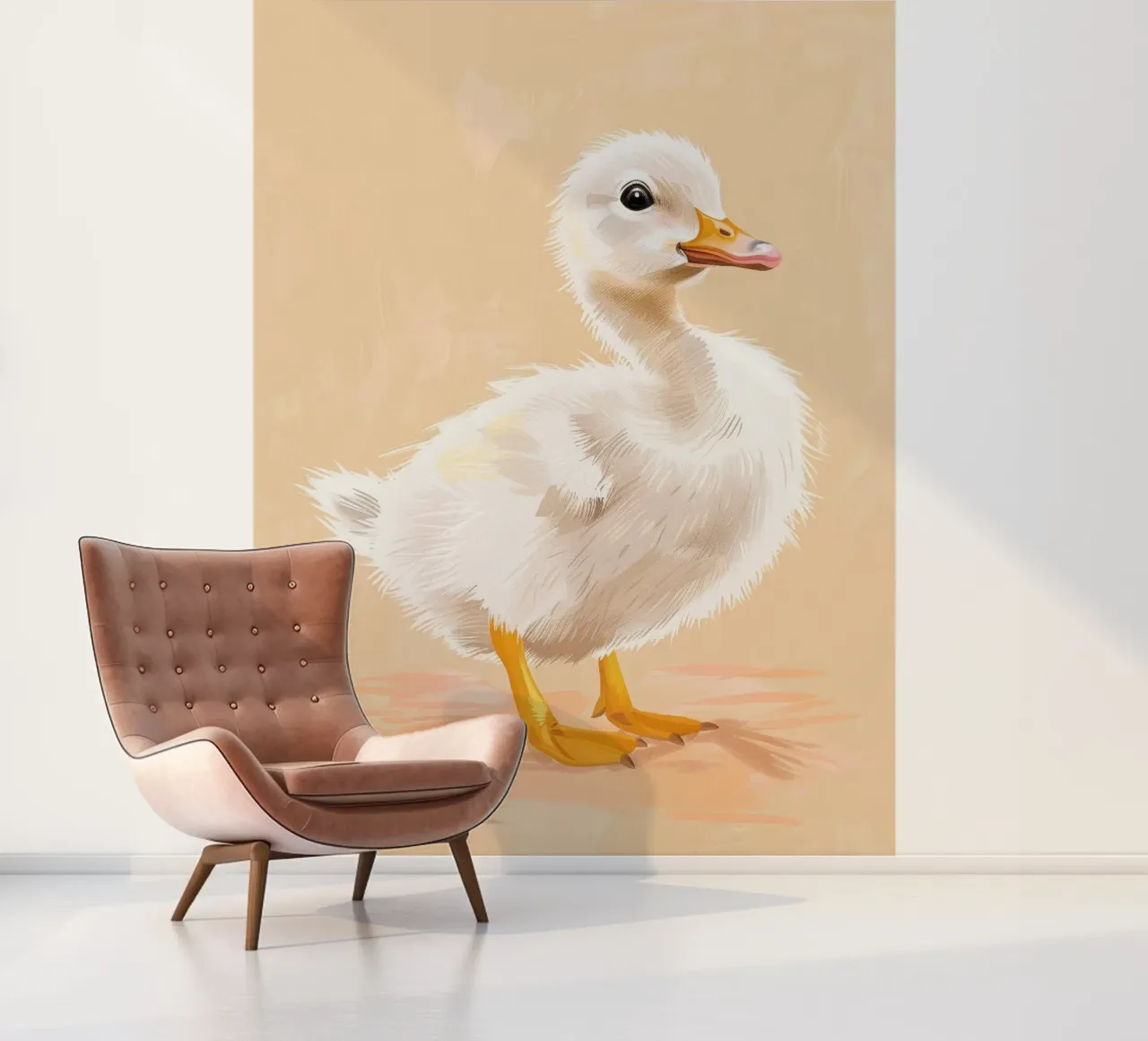 Niedliches Entenküken mit flauschigen Federn und leuchtenden Augen Fototapete von DesignDoodle
