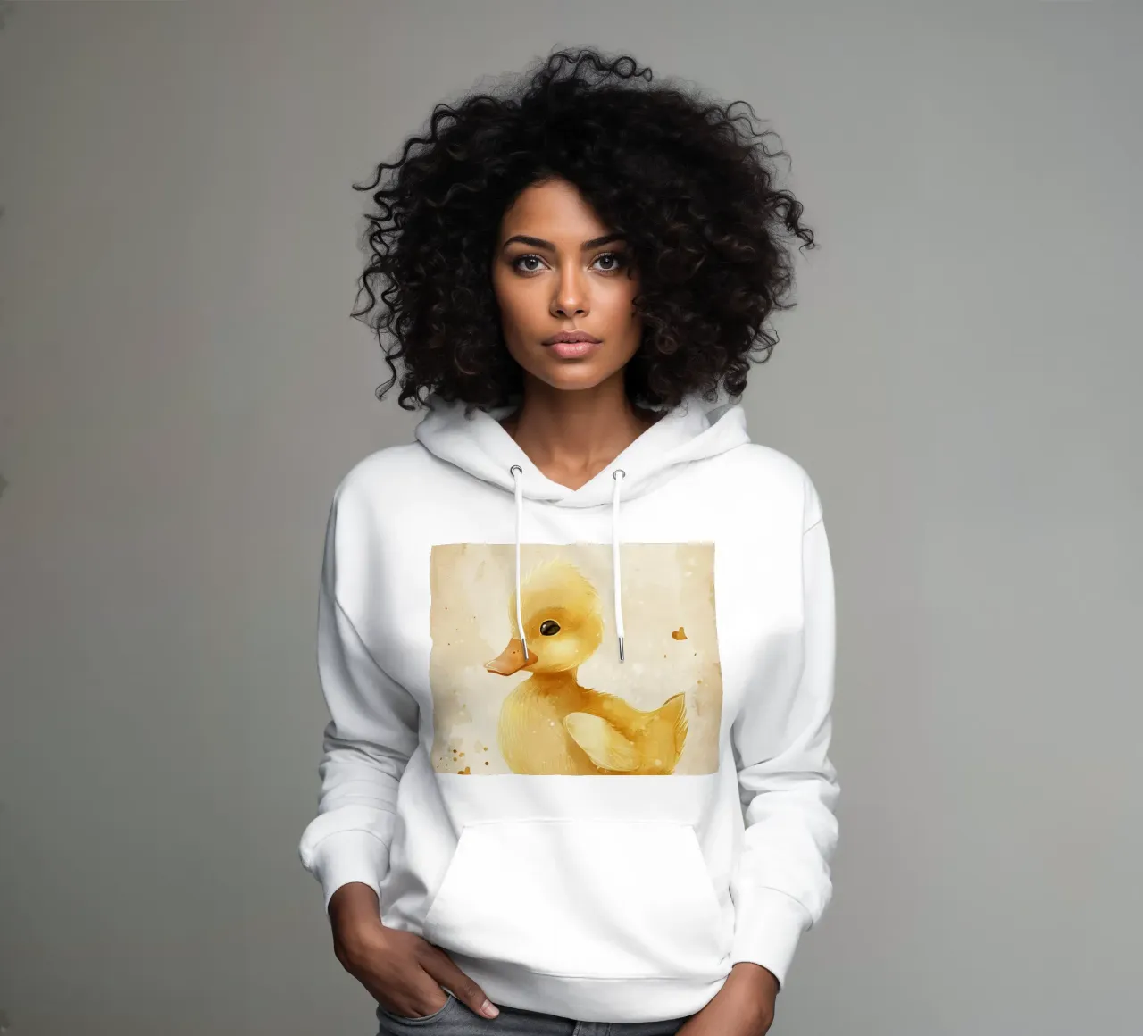 Simpatico anatroccolo giallo con motivi a cuore e colori tenui felpa con cappuccio da DesignDoodle