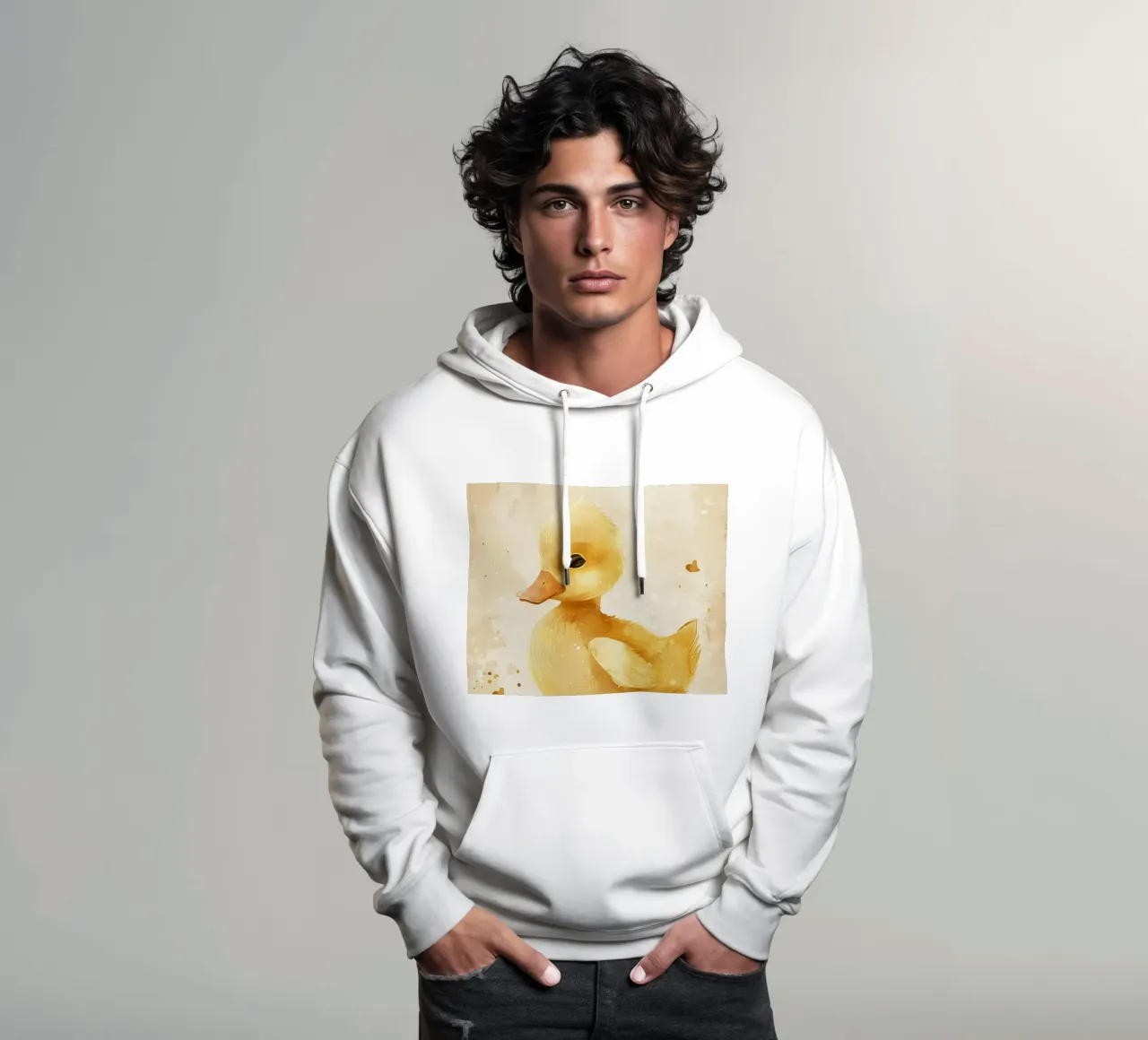 Simpatico anatroccolo giallo con motivi a cuore e colori tenui felpa con cappuccio da DesignDoodle