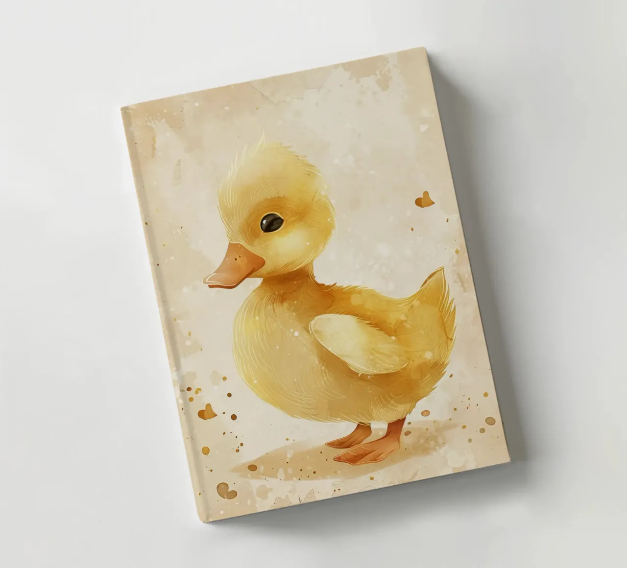 Cute yellow duckling with heart motifs and soft colors notebook by DesignDoodle