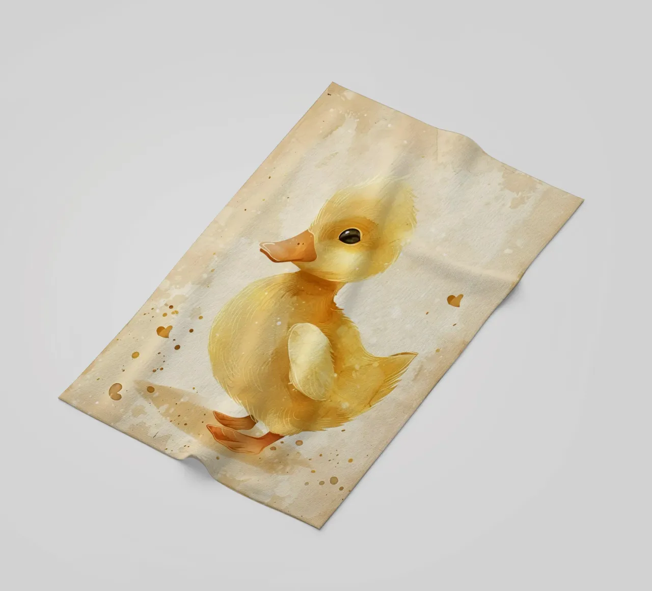 Cute yellow duckling with heart motifs and soft colors beach towel by DesignDoodle