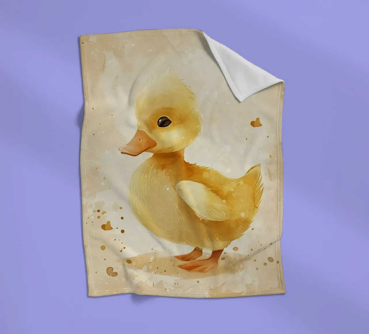 Cute yellow duckling with heart motifs and soft colors fleece blanket by DesignDoodle