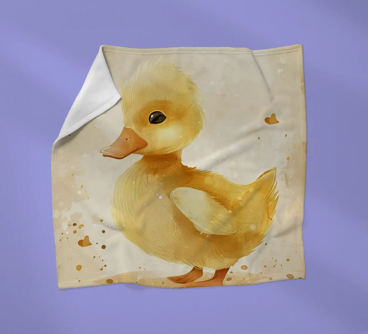 Cute yellow duckling with heart motifs and soft colors fleece blanket by DesignDoodle