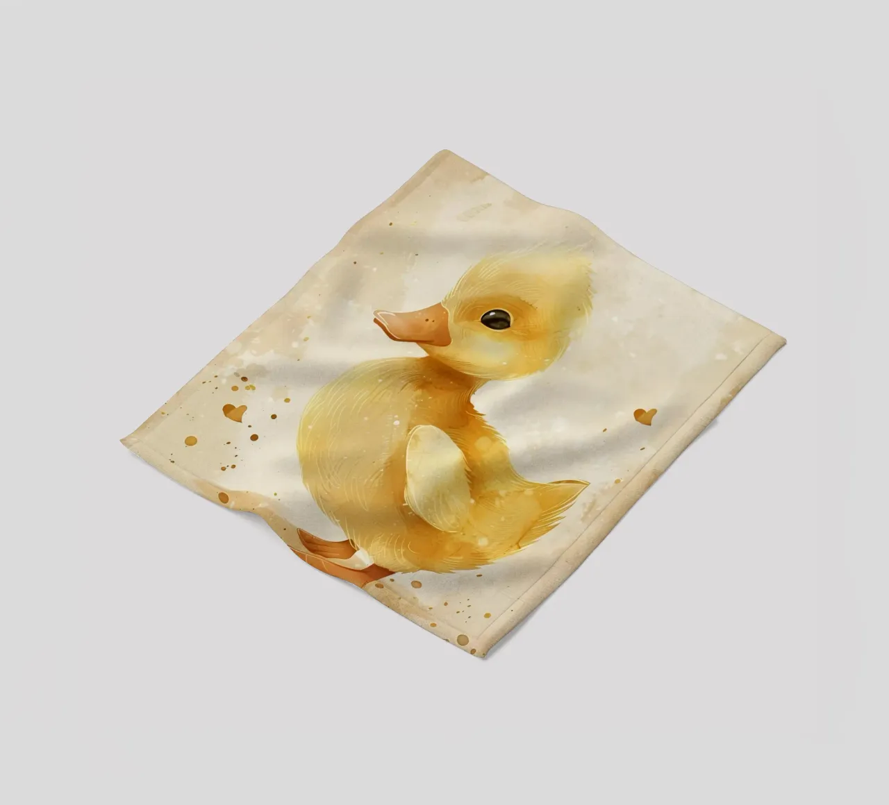 Cute yellow duckling with heart motifs and soft colors fleece blanket by DesignDoodle